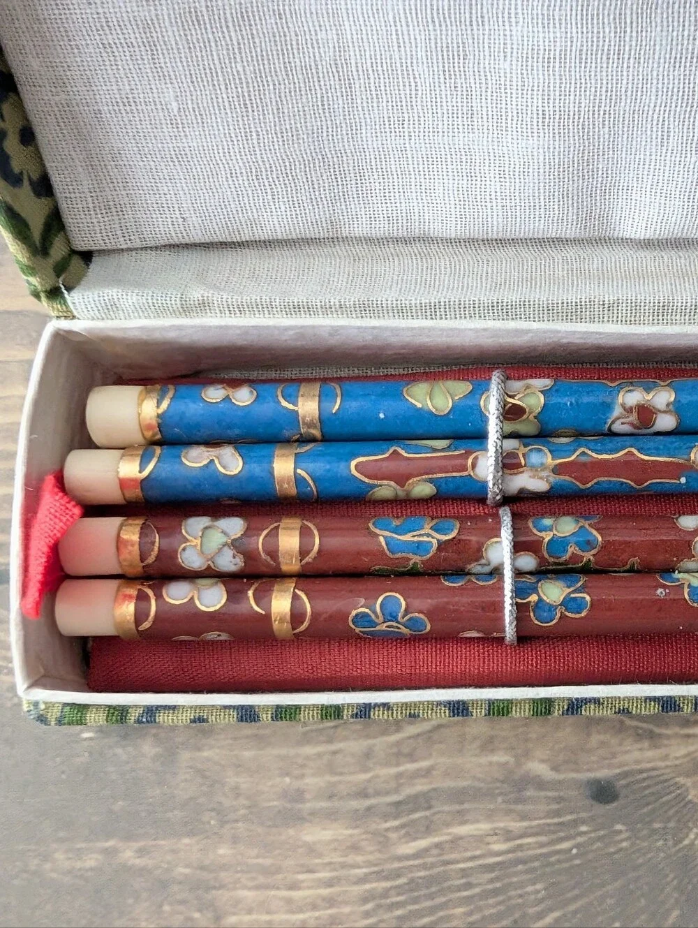 BoxVintage Cloisonné Enamel & Bone Chopsticks In Original Box Set Of 2
